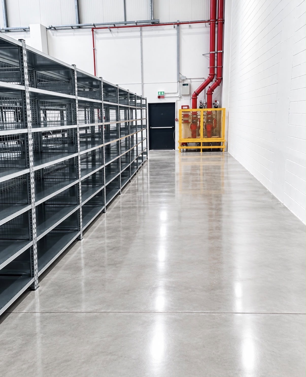 Rows of Stow small parts shelving with mesh backing
