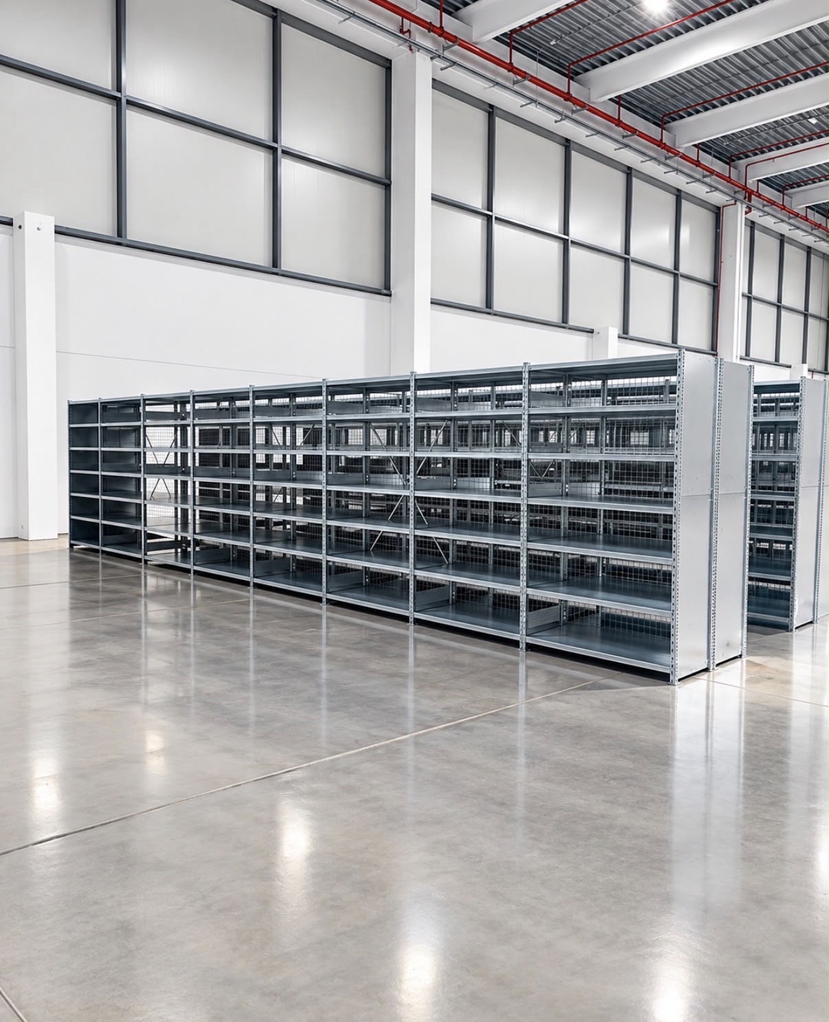 Pallet racking with mesh decking and upright guards at a 3PL distribution centre