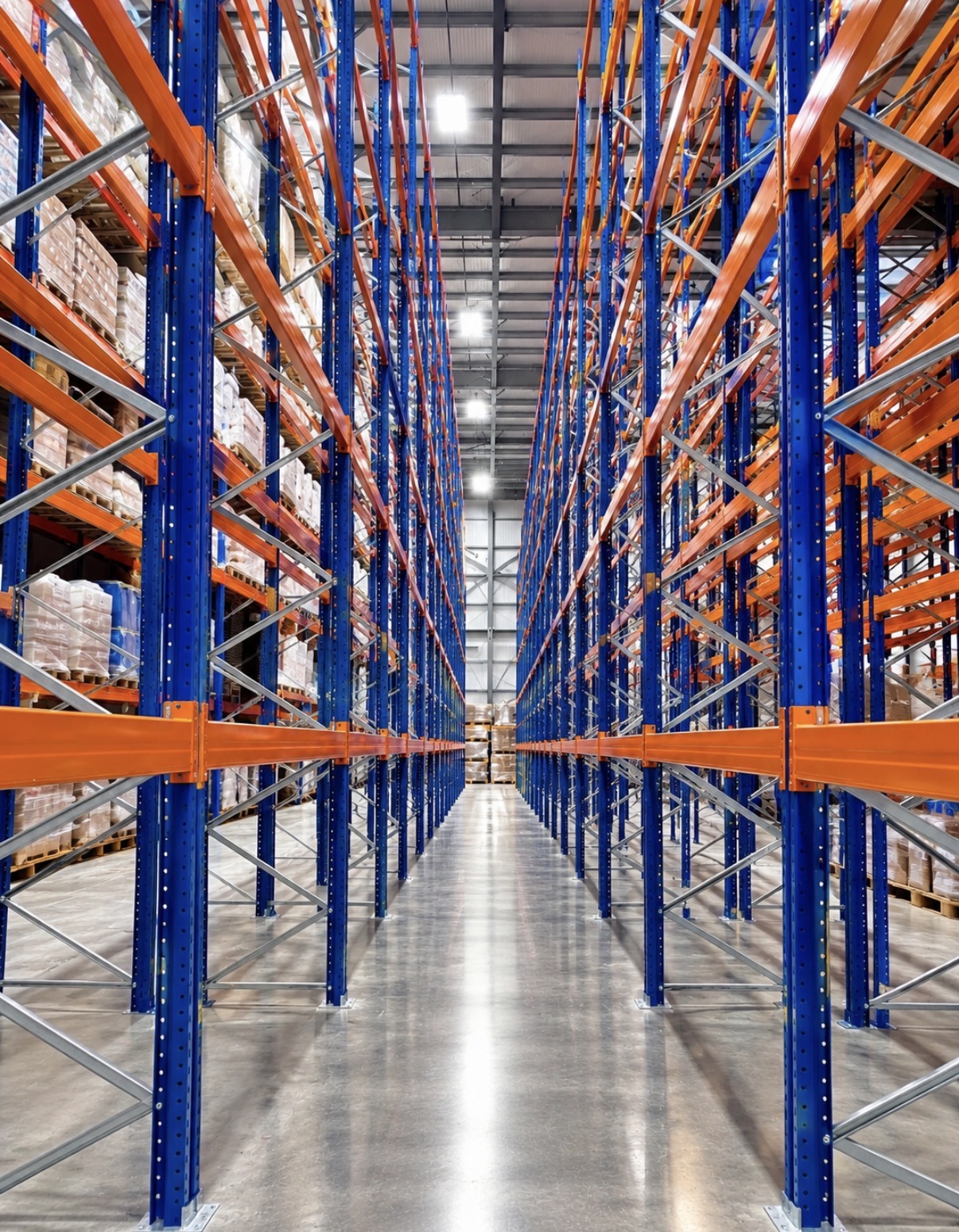 VNA pallet racking aisles with crash barriers at O'Toole Transport